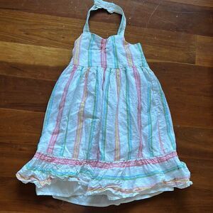 Blue and Pink Ruffled Smocked Halter Sundress